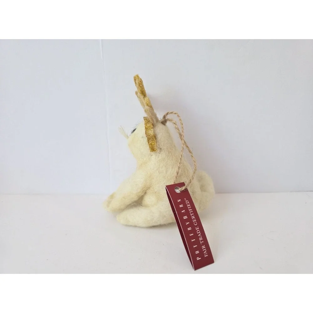 Pottery barn Christmas ornament hand crafted in Nepal cat reindeer NWT
